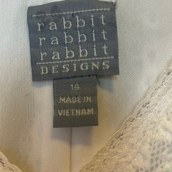 VTG Rabbit Rabbit Rabbit Designs White Dress Women's 14 Lace Elastic Waist - Picture 3 of 9